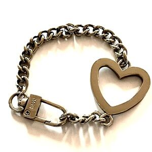 Jeanne Lottie Vintage Rare Heart Chain Link Rhodium Plated Clasp Bracelet